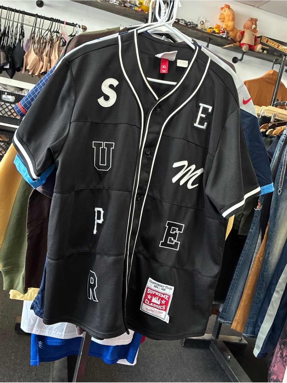 Supreme Mitchell & Ness Patchwork Baseball Jersey SZ XL BLK & WHT Rare Used FW21